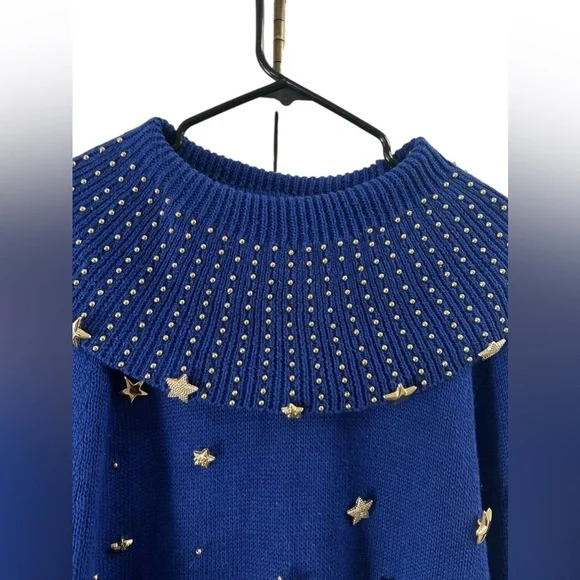 Vintage blue star long sleeve mini sweater dress - Picture 3 of 5